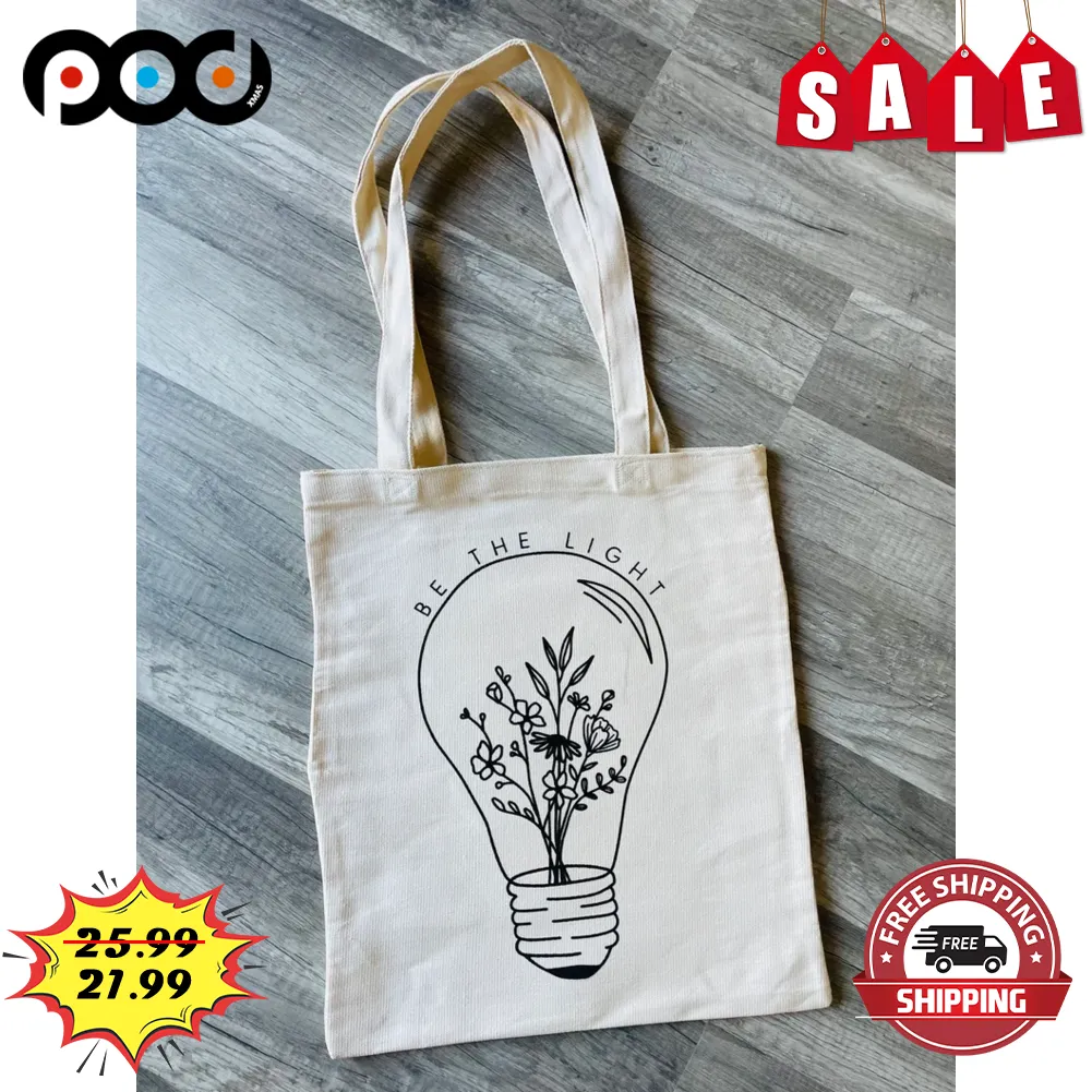 Be The Light Wildflower Retro Vintage Canvas Tote Bag