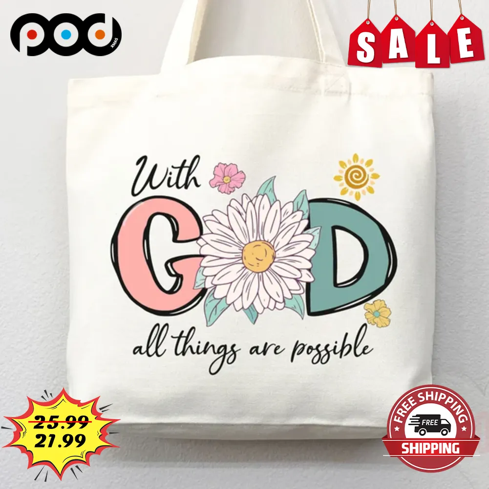 With God All Things Are Possible Flower Retro Vintage Tote Bag