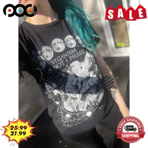 Veganism Is Not A Phase Moon Cattle Vintage Retro Shirt