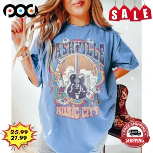 Nashville Music City Guitar Love Nature Vintage Retro 2023 Shirt