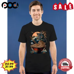 Cat Eat Ramen Graphic Funny Cute Shirt