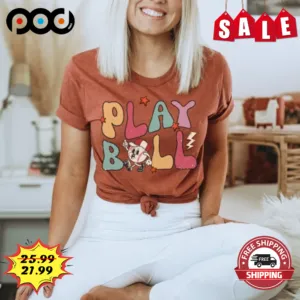 Play Ball Mom Gift Baseball Vecto Boy Vintage Retro Shirt