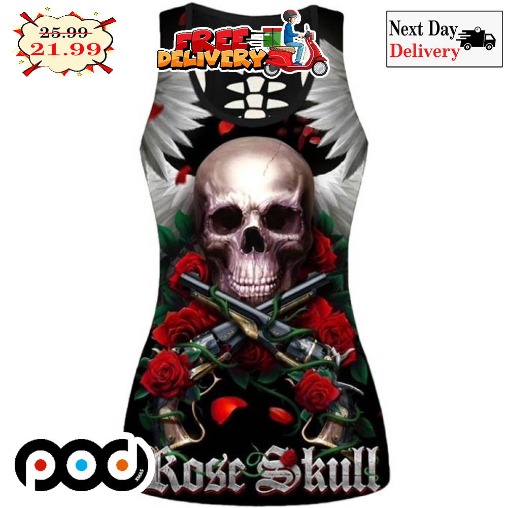 Rose And Skull Gun Wing Art Graphic Colorful Vintage Women's Tank Top Strappy Full Printing