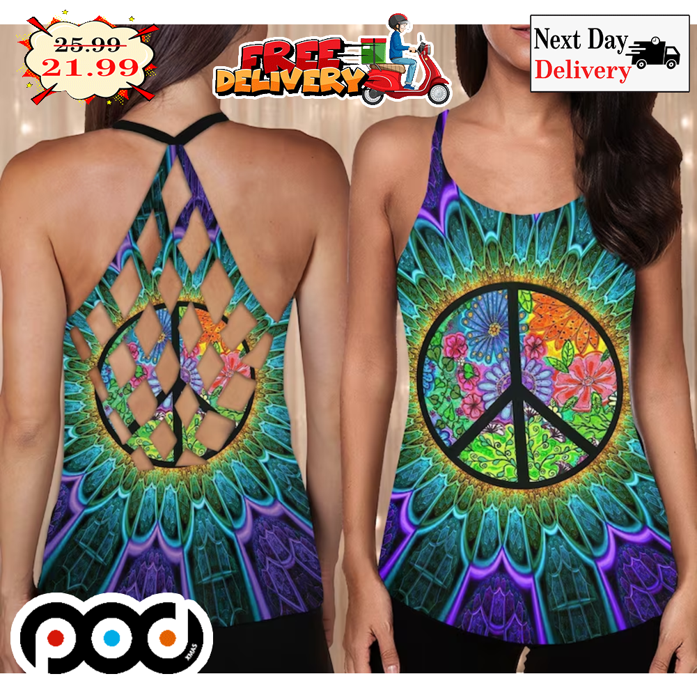 Hippie Peaceful Flower Summer Women's Vintage Criss Cross Tank Top