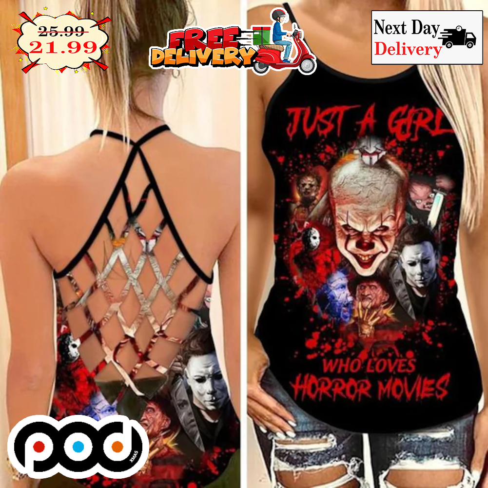 Just A Girl Who Loves Horror Movies Characters Women's Criss Cross Tank Top