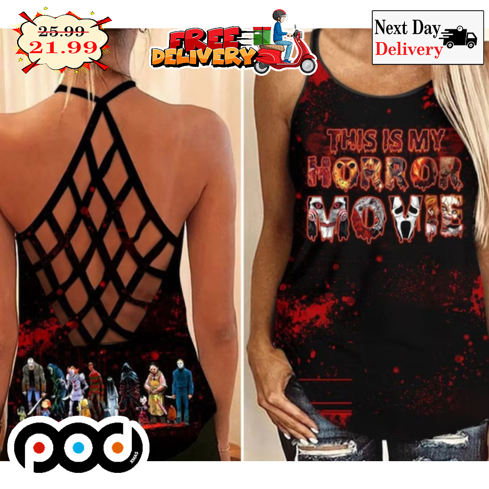 This Is My Horror Movie Characters All Over Print Women's Criss Cross Tank Top