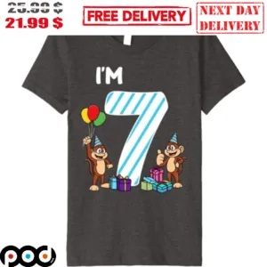 Custom Birthday Age I'm Seven Years Old Monkey Boy Shirt