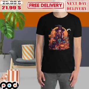 Halloween Girl Black Cat Witch Shirt