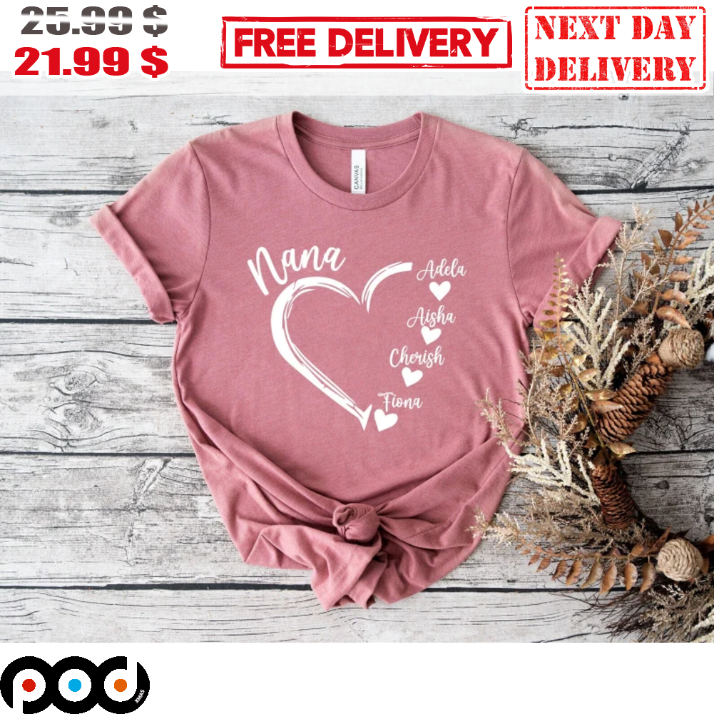 Custom Grandma Heart Nana Shirt With Grandkids Name