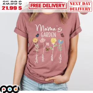 Mama's Garden Embroidery Custom Name Nature Flower Butterfly Vintage Mother's Day Gift 2023 Shirt