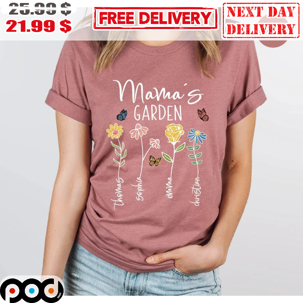 Mama's Garden Embroidery Custom Name Nature Flower Butterfly Vintage Mother's Day Gift 2023 Shirt