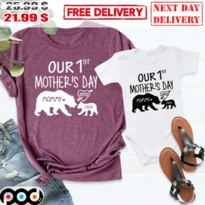 Our 1st Mother's Day Bear Custom Name Mommy and Me First Mothers Day Outfits Vintage Shirt