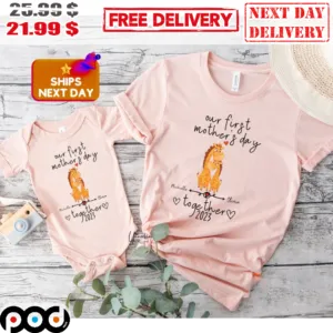 Our First Mother's Day Together 2023 Custom Name Giraffe Love Cute Vintage Shirt