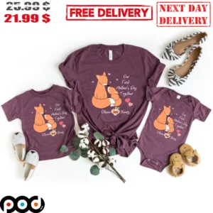 Our First Mothers Day Together Custom Name Fox Cute Vintage Mother Gift 2023 Shirt