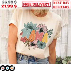 Retro Floral Mama Flower Nature 2023 Vintage Cute Mother's Day Shirt