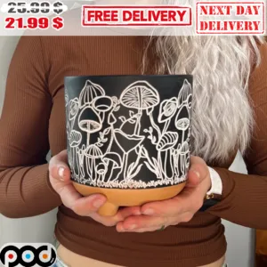 Mushroom Etch Design Plant Pot