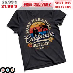 Surf Paradise California Wesr Coast Surf CA Camp Summer Sunset Vintage Shirt