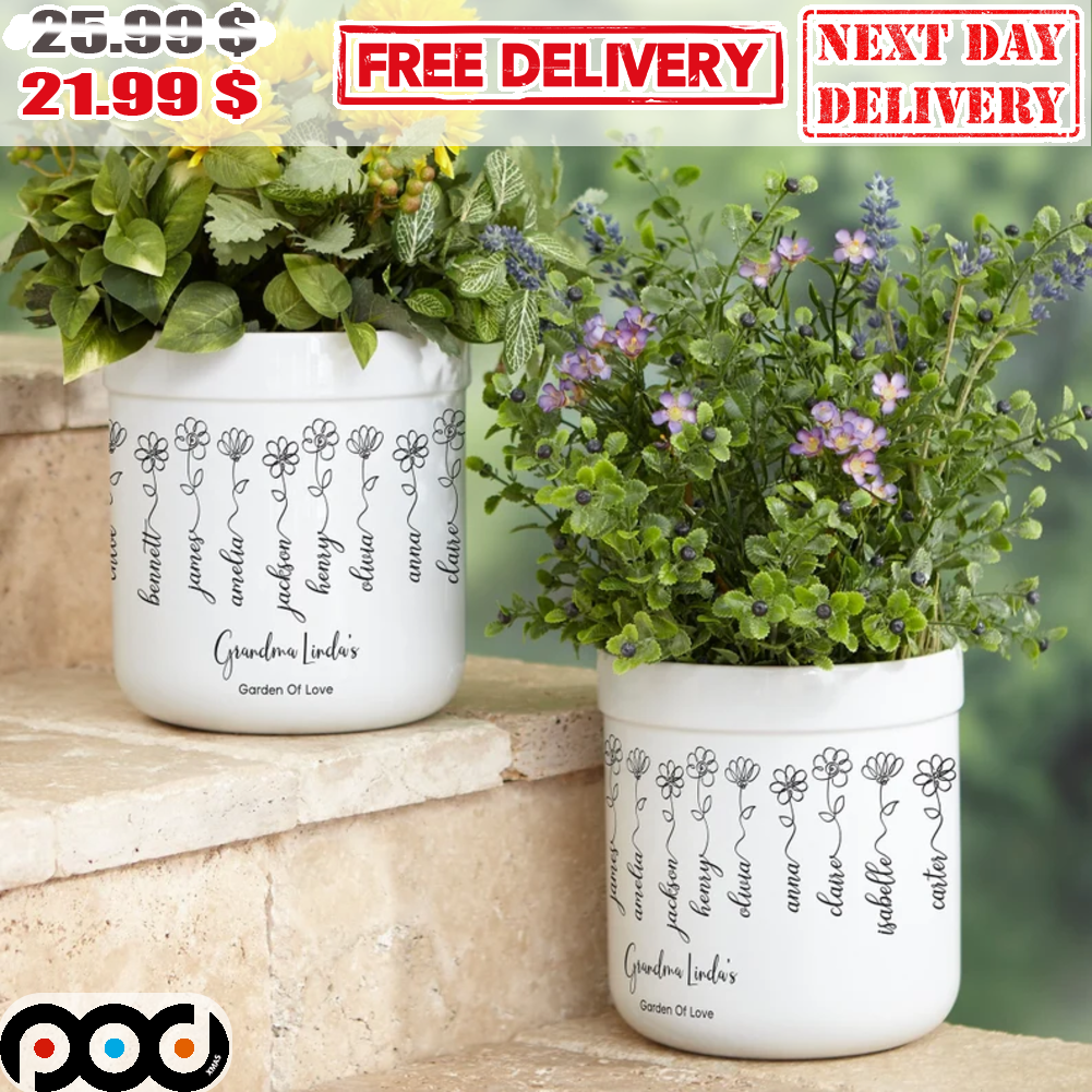 Garden Of Love Custom Name Grandma Grandkids Flower Plant Pot