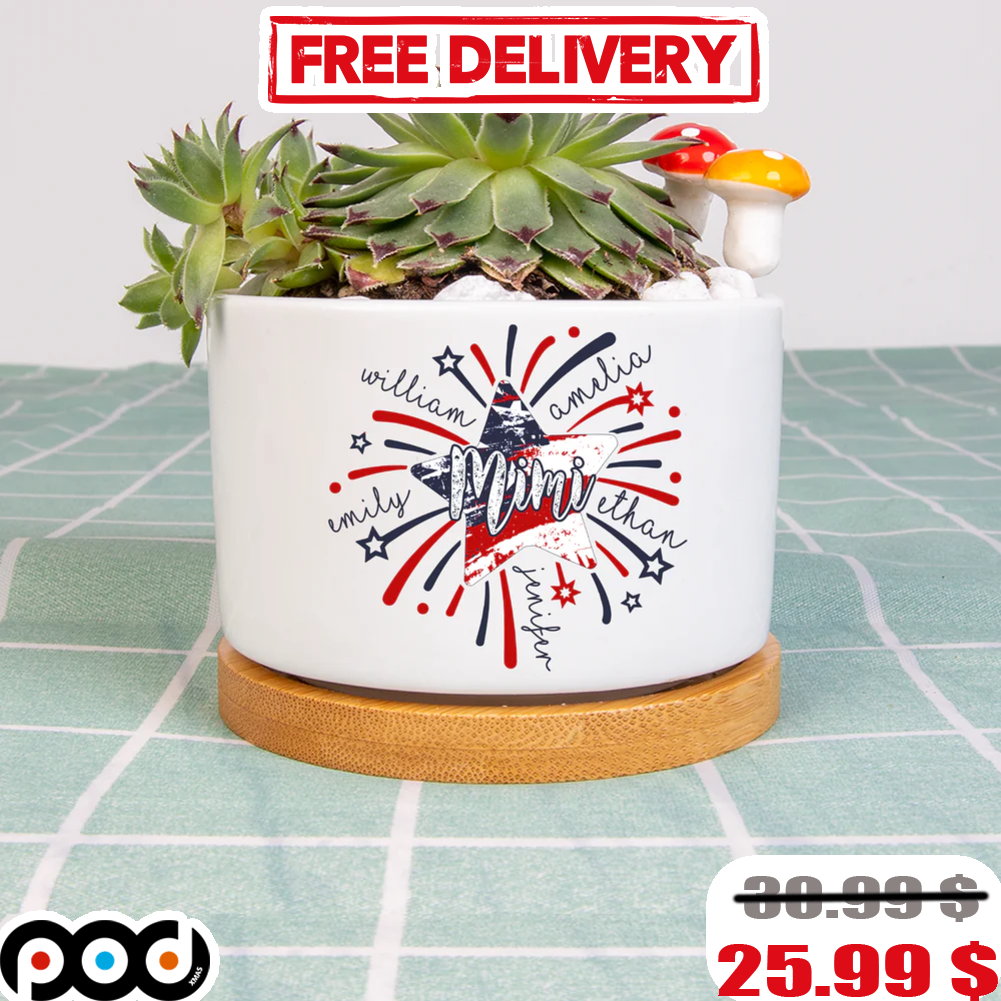 Custom Name Mimi Firework America Flag Plant Pot