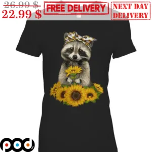 Racoon Sunflower Cute Bow Tie Vintage Racoon Lover Shirt