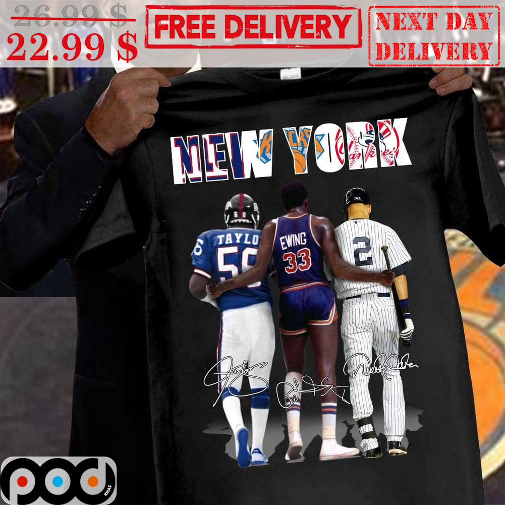 New York Lawrence Taylor Patrick Ewing Derek Jeter Signature NFL NBA NHL Player Shirt
