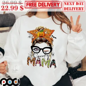 Halloween Spooky Mama Bun Hair Girl Wink Wear Glasses Shirt
