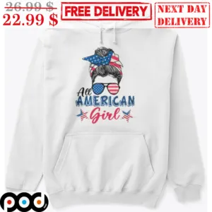 All American Girl Bun Hair America Flag Shirt