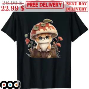 Cute Cat With Mushroom Hat Nature Cat Lover Shirt