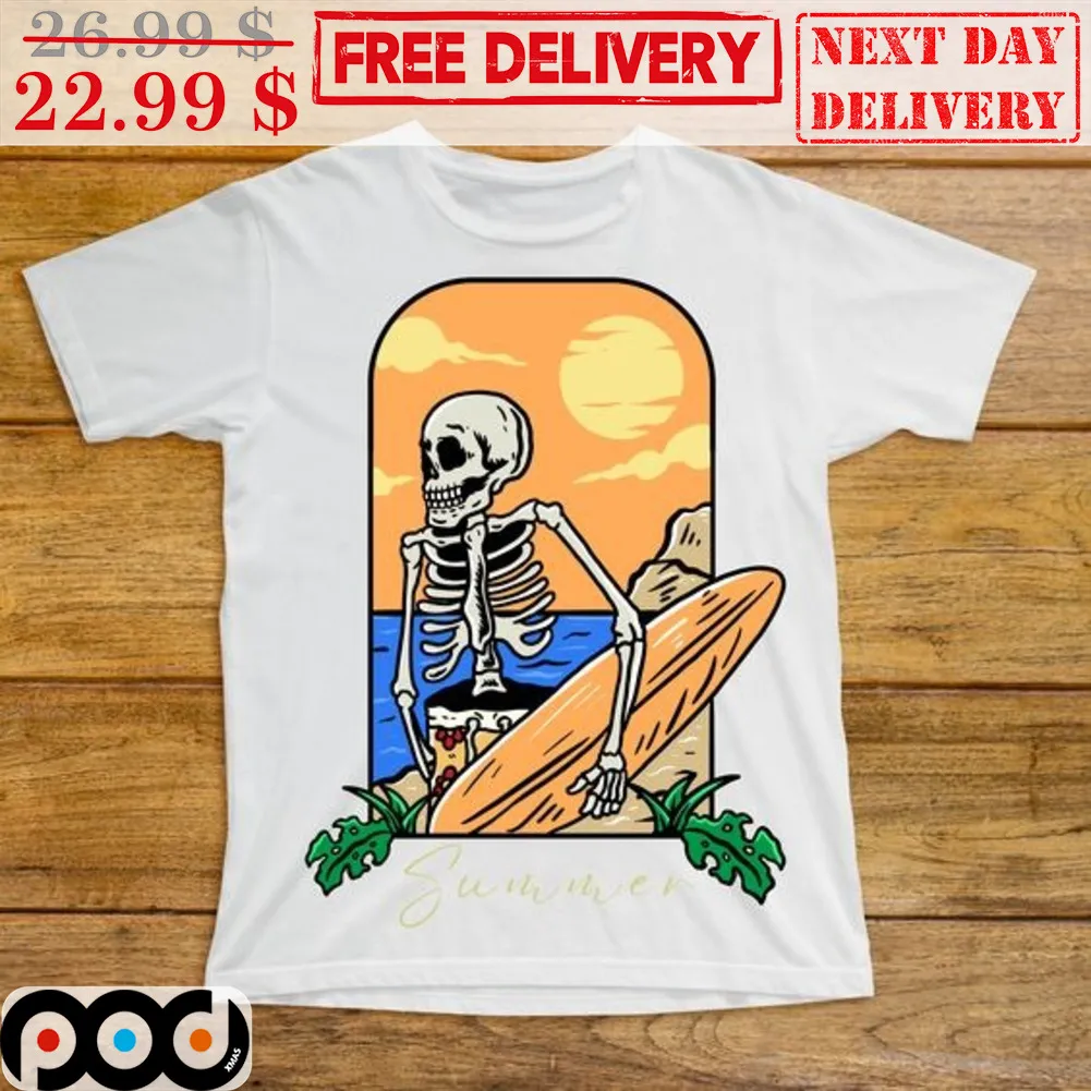 Skeleton Summer Beach Quality Print Shirt