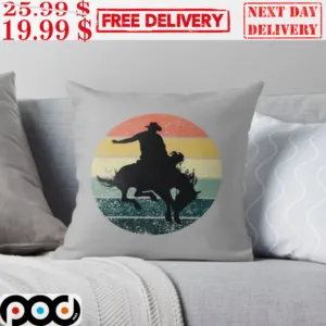 Cowboy Ride Horse Sunset Vintage Pillow