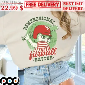 Pawfessional Furball Batter Cute Cat Baseball Player Vintage Shirt