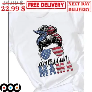 Women's America Mama Bun Hair Glasses Vintage Shirt