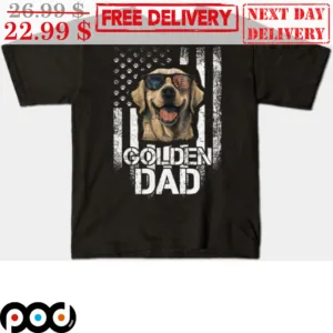 Golden Dad Dog Wear Glasses America Flag Vintage Shirt