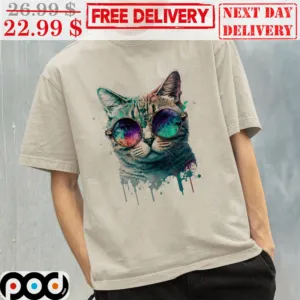 Cool Cat Wear Glasses Graphic Shirt