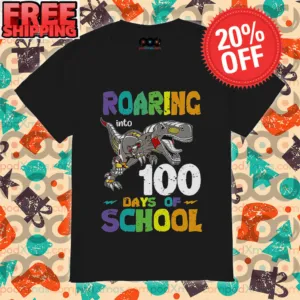 Iron T-Rex Roaring Into 100 Days Of School Vintage Shirt