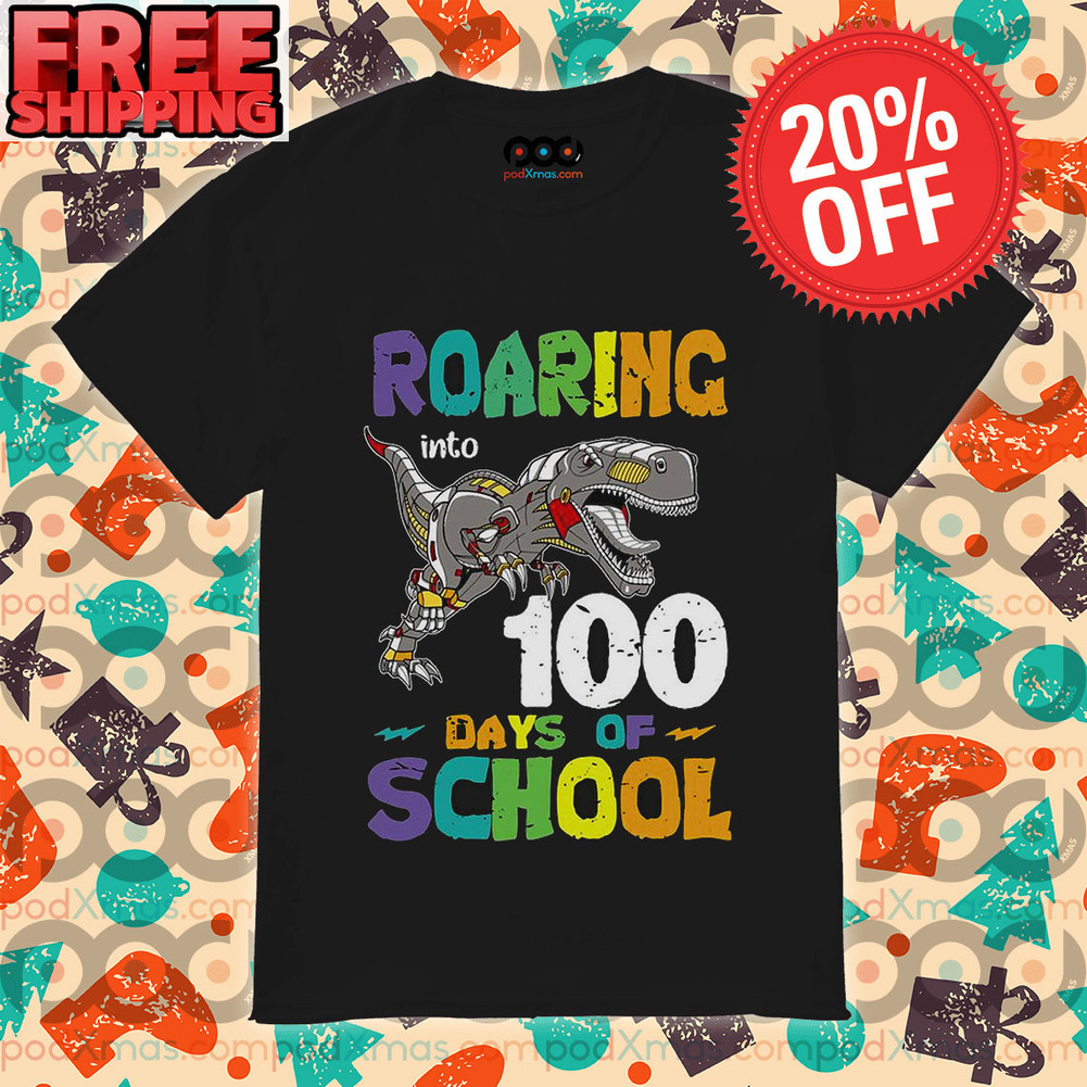 Iron T-Rex Roaring Into 100 Days Of School Vintage Shirt
