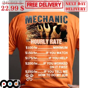 Mechanic Hourly Rate Price Vintage Shirt