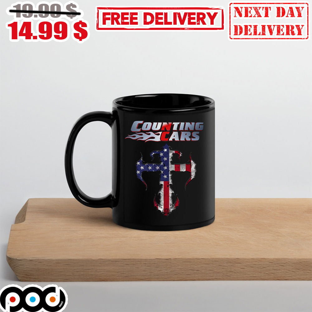 American Flag Cross Counting Cars Mug
