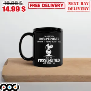 Snoopy i’m currently unsupervised I know it freaks me out too but the possibilities are endless Mug