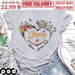 Christian Jesus Compassionate Warm Loving Kind Heart Book Flower Shirt