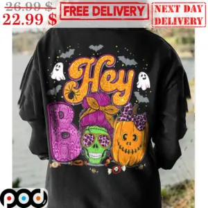 Hey Boo Messy Bun Hair Skull Halloween 2023 Shirt