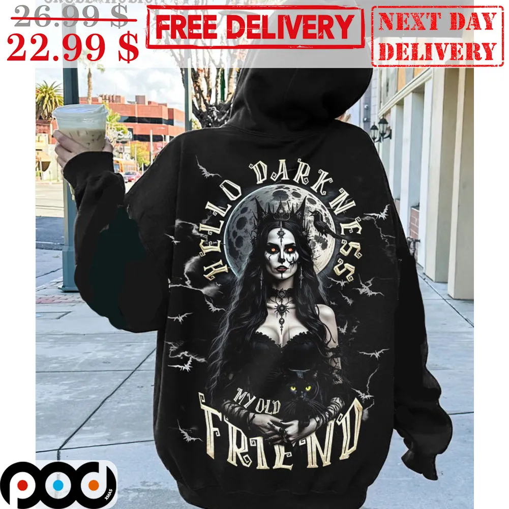 Witch Hello Darkness My Old Friend Moon Cat Shirt