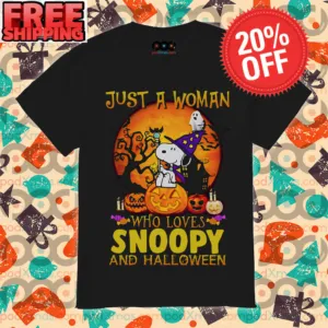 Just A Woman Who Loves Snoopy And Halloween 2023 Shirt