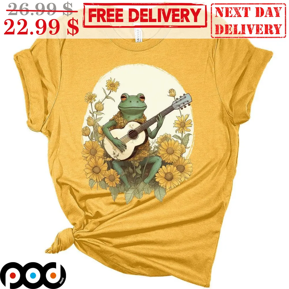 Frog Playing Guitar Sunflower Vintage Shirt