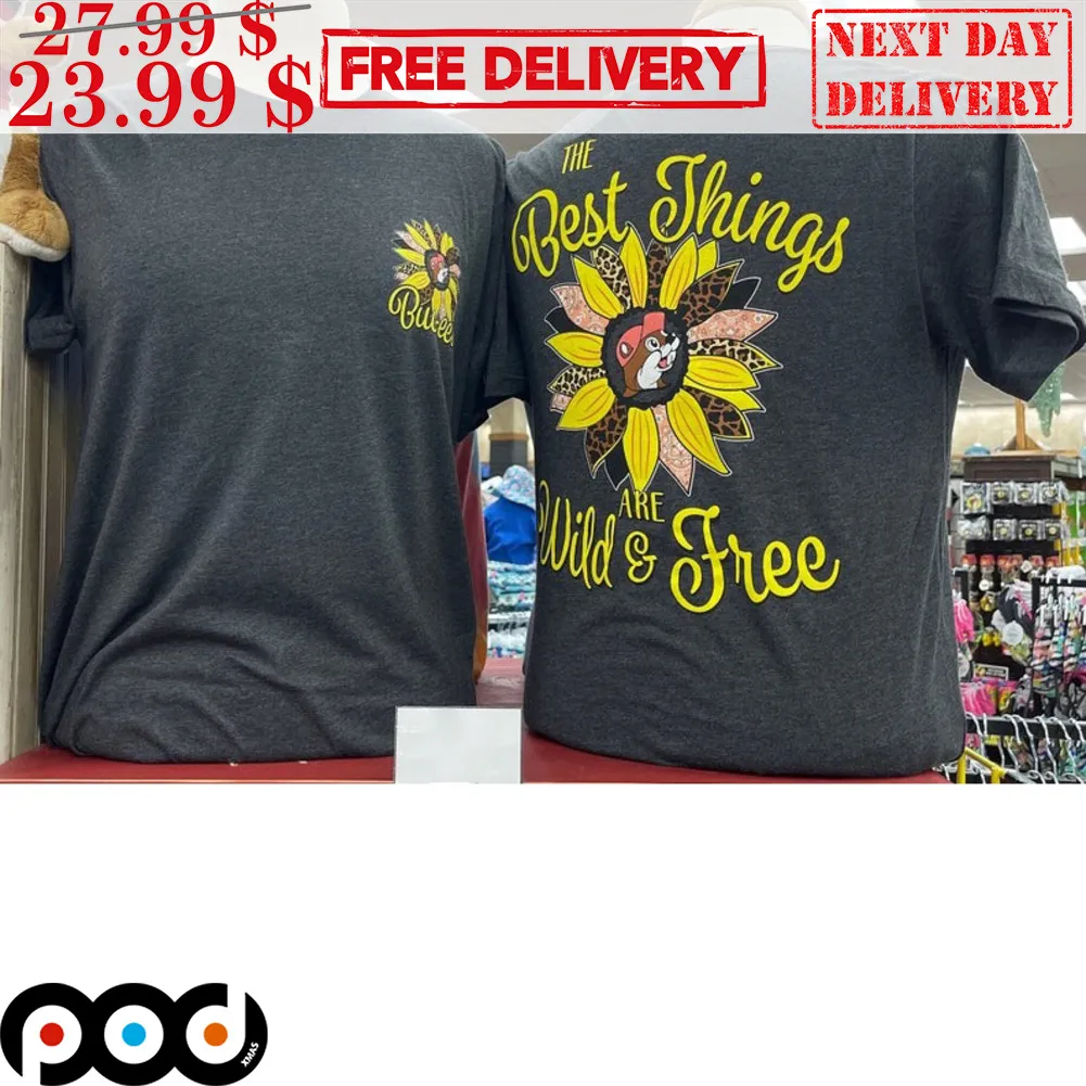Buc Ee's The Best Things Are Wild & Free Sunflower Leopard Shirt