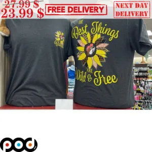 Buc Ee's The Best Things Are Wild & Free Sunflower Leopard Shirt