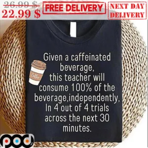 Coffee Given A Caffeinated Beverage This Teacher Will Consume 100% Of The Beverage Imdependently Shirt