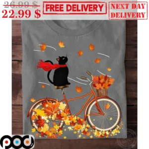 Black Cat Orange Bike Autumn Shirt