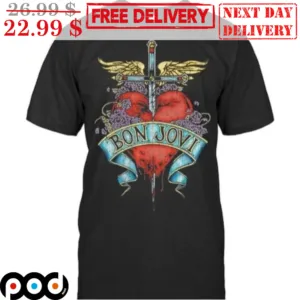 Bon Jovi Heart Black Vintage Shirt
