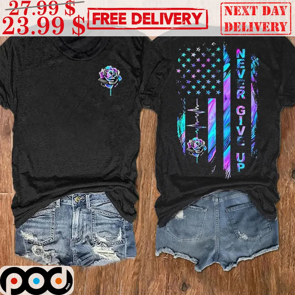 Roses Never Give Up American Flag Neon Shirt